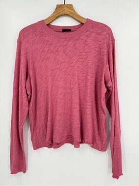 ATM Slub Jersey Long Sleeve Destroyed Wash Crop Tee in Rosewood Size L